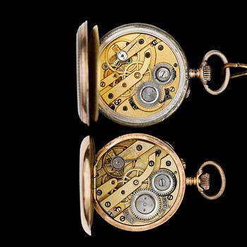 FICKUR, dam, 2st 18k guld resp silver. 1890-tal. Vikt (guldur) 33,7g.