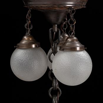 An Art nouveau copper ceiling lamp, early 20th century.