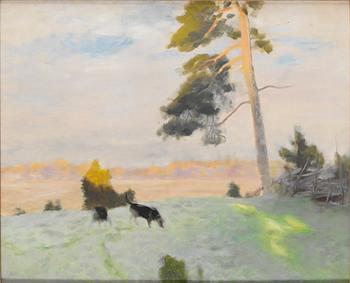 786. Bruno Liljefors, Landskap med hund.