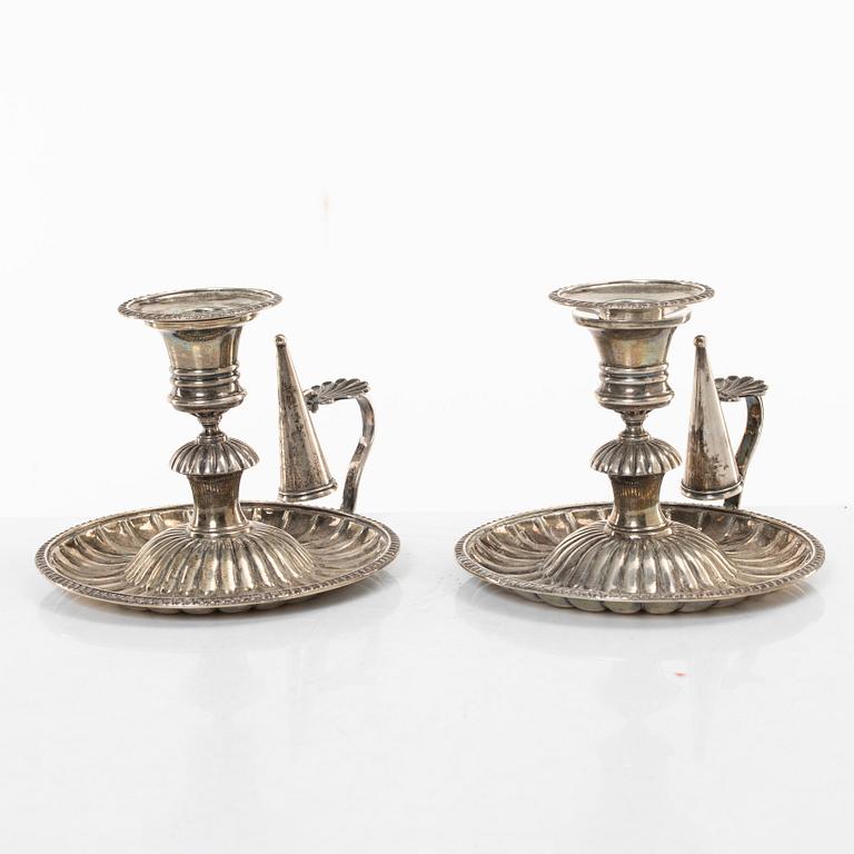 Johan Petter Grönvall, A pair of Swedish Empire silver chambersticks, mark of Johan Petter Grönvall, Stockholm 1831.