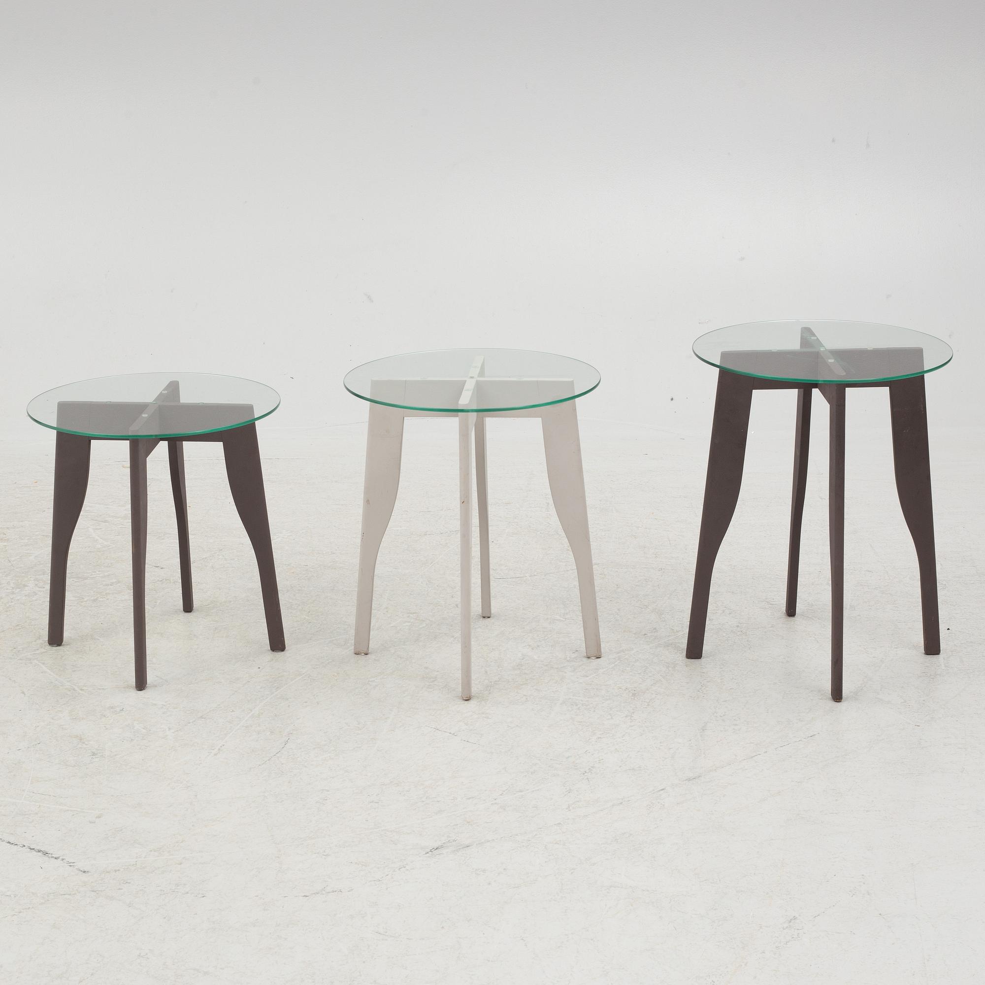 Three end tables from Norrgavel, Sweden, 21st century.