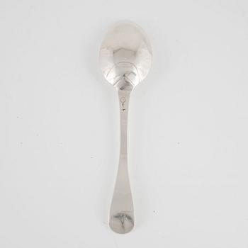 A Swedish 18th century silver tumbler and a silver spoon, mark of Erik Granroth, Sala 1744 and 1748,