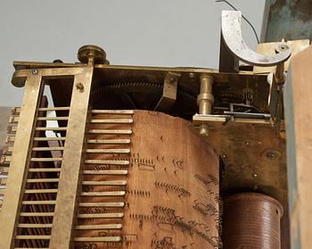 A Grand late Gustavian musical loncase clock with organ pipes, signed and dated in Stockholm by Peter Strand 1798.