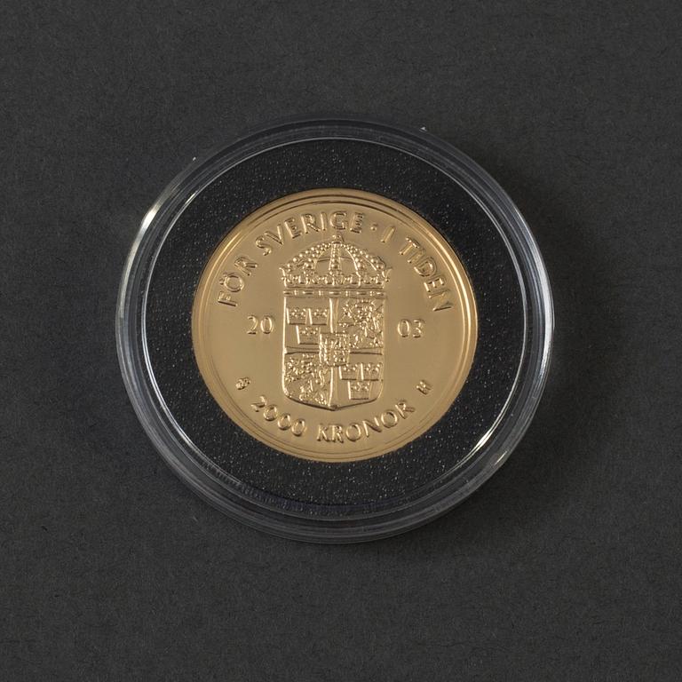 GULDMYNT, Sverige, Jubileumsmynt för Kung Carl XVI Gustaf 30 år som regent 1973-2003, 2000 kr.