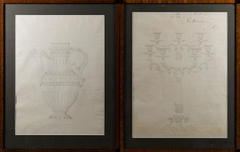 DRAWINGS FOR SILVER OBJECTS,  ink, early 19th century.