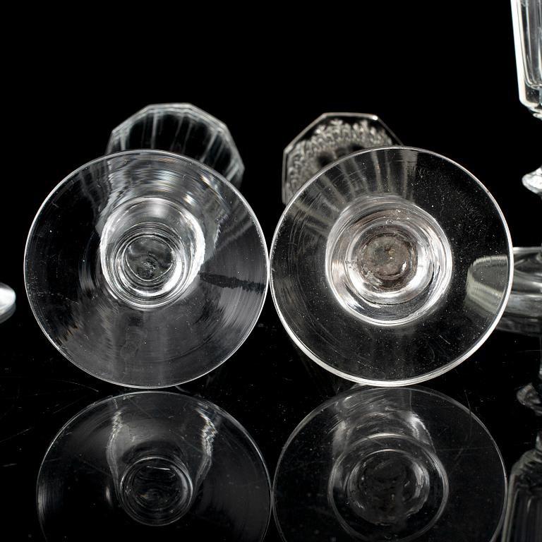 Six champagne glasses, 19th century.