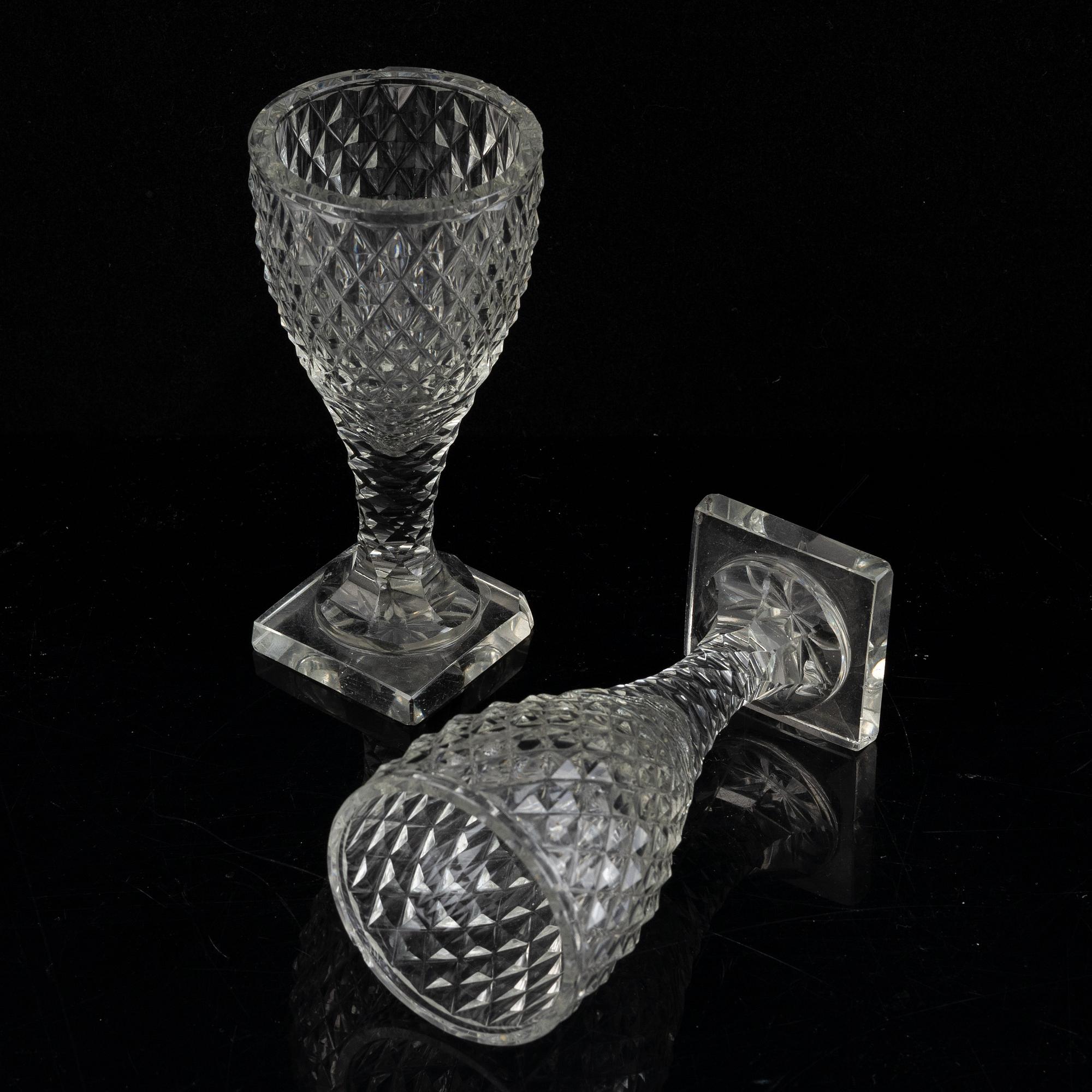 Four champagne glassas and 6 wineglasses, first half of the 19th century.