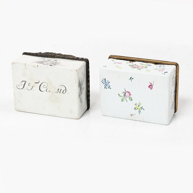 Two enamel boxes, 18th century.