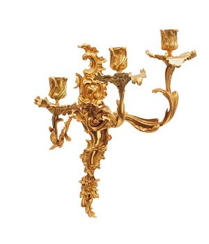 APPLIQUER, för tre ljus, fyra stycken. Louis XV-stil, 1800-tal.