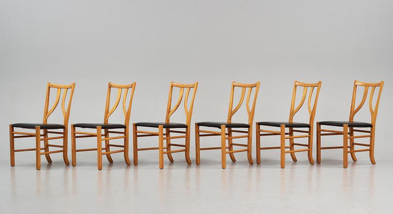 Josef Frank, a set of six dining chairs model "B 2027", Firma Svenskt Tenn, Sweden 1950s.