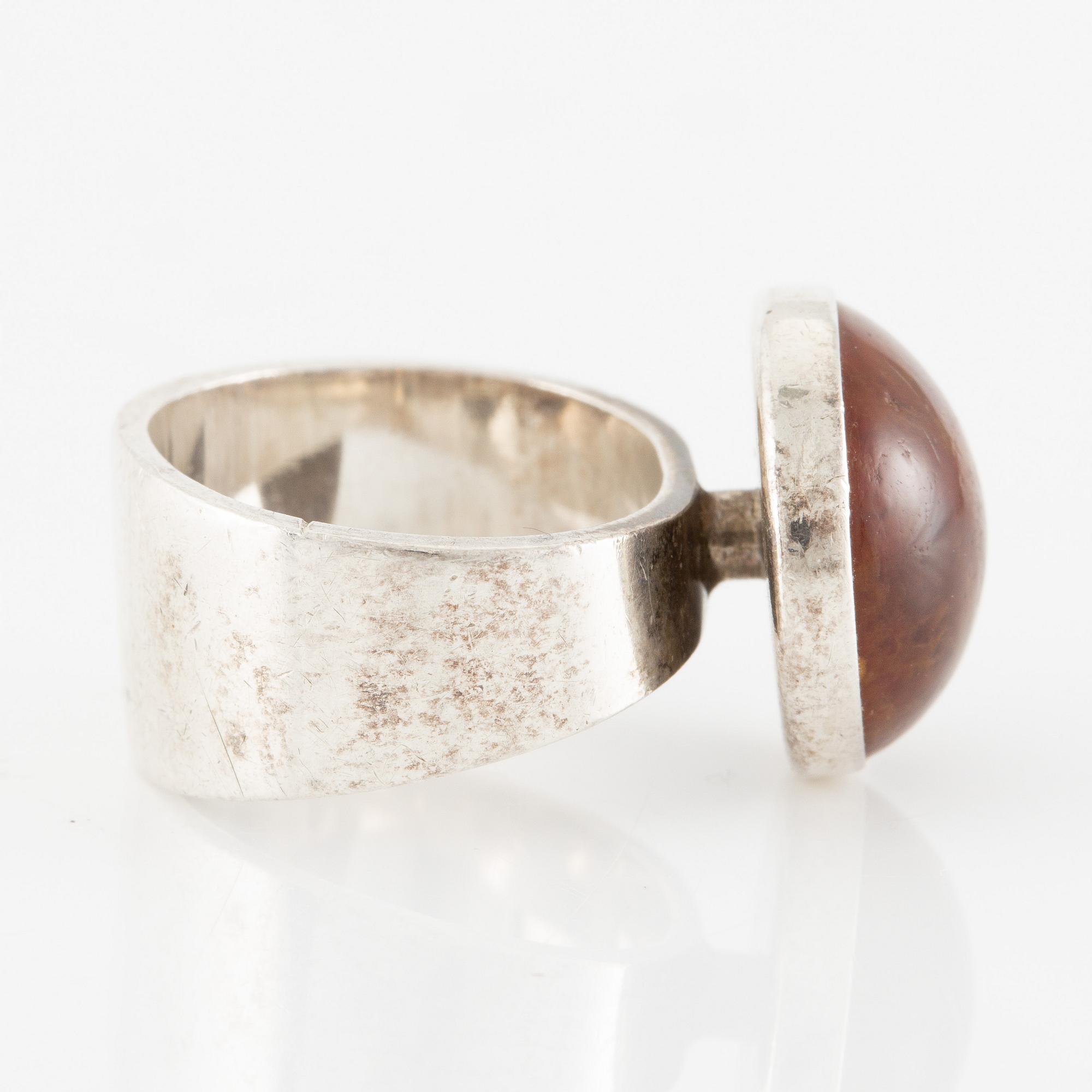 NE From, ring sterlingsilver med bärnsten, Danmark sannolikt 1960-tal.
