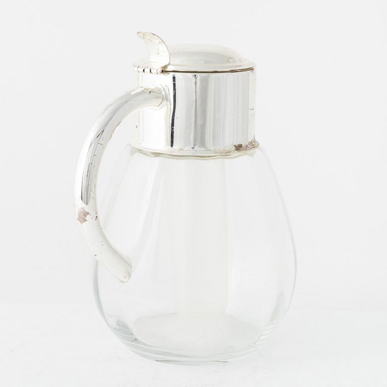 Lemonadkanna / cocktailkanna, glas och vitmetall, 1900-tal.