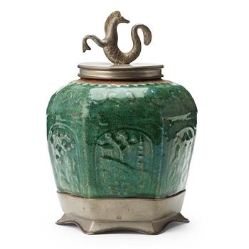 298. Estrid Ericson, a stoneware and pewter jar with cover, Svenskt Tenn, Stockholm 1927.