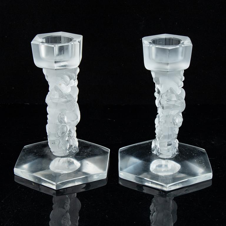 Lalique, a pair of glass candlestick, signed Lalique France, second half of the 20th century.
