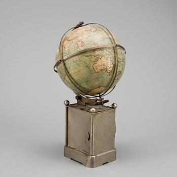 JORDGLOB, "GLOBECLOCK", metall, Heymann, Ges Geschutz, 1900-talets första hälft.