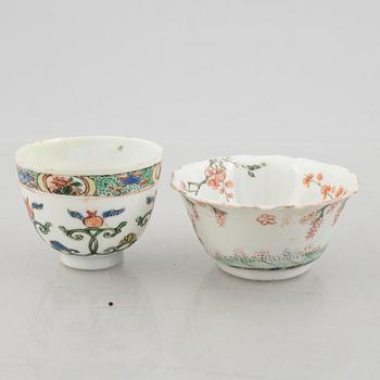 Koppar, fyra stycken, porslin, Qingdynastin, Kangxi (1662-1722).