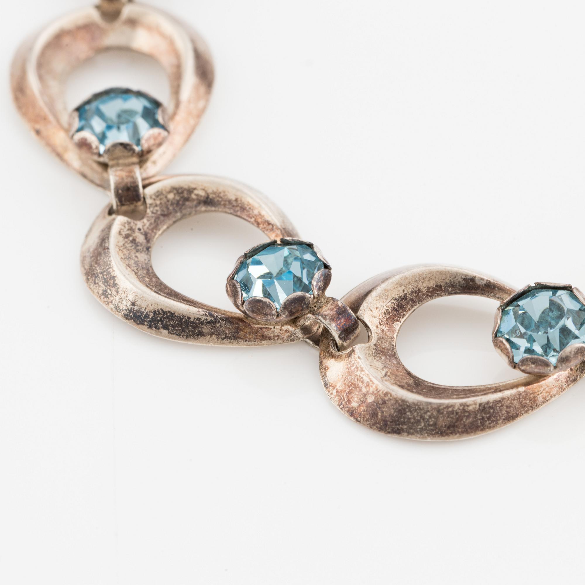 Herman Siersbol, bracelet and necklace, sterling silver with synthetic turquoise stones. Denmark.