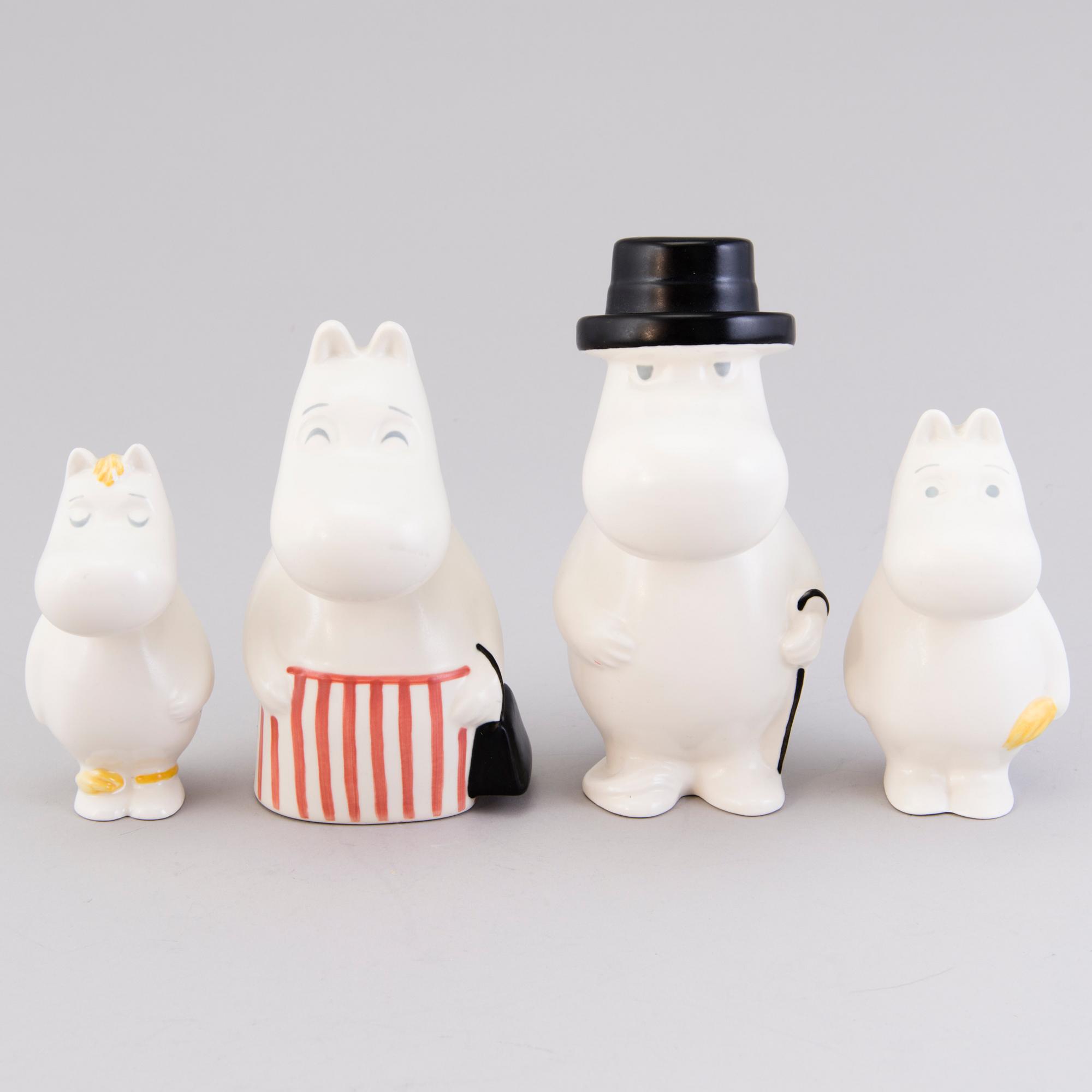 MUMINFIGURER, 4 st, stämplade Arabia Finland TP. I produktion 1990-1997.