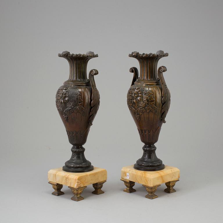 A PAIR OF SPELTER VASES, late 19th century.