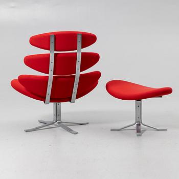 Poul M. Volther, fåtölj med fotpall, modell "EJ 5"/ "Corona Chair", Erik Jørgensen, Danmark.