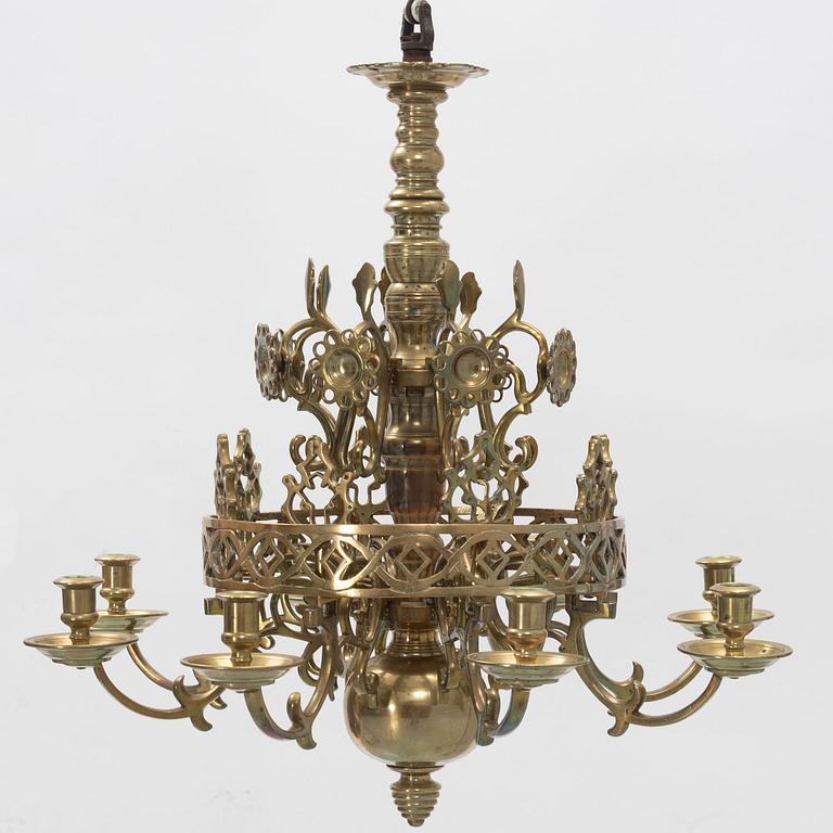 A Baroque style brass chandelier, late 19th Century.