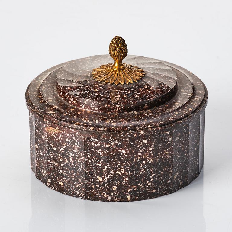 A Swedish Empire 19th century porphyry butter box.