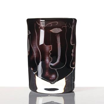 Ingeborg Lundin, an 'Ariel' glass vase, "Faces", Orrefors, Sweden 1975.