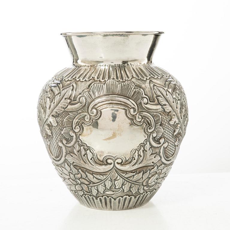 A Rococo style silver vase, 20th century.