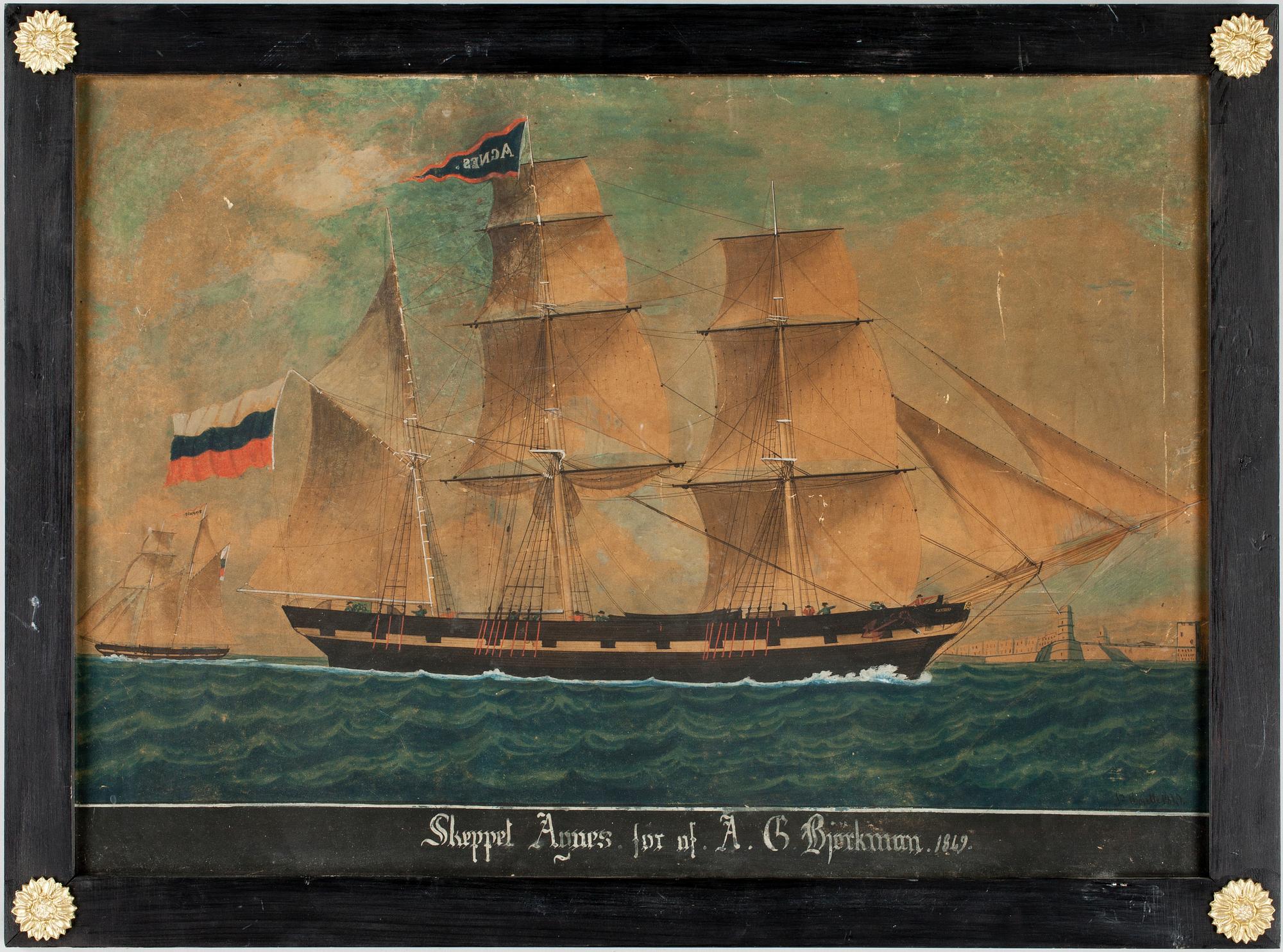 OKÄND KONSTNÄR, akvarell, sign JN Moutte o dat 1849.