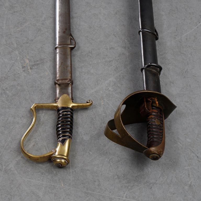Two Swedish 19th Cenury military swords with scabbards.