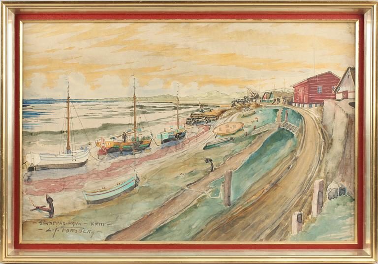 CARL JOHAN FORSBERG, akvarell, sign o dat Sånderho havn XXIII.