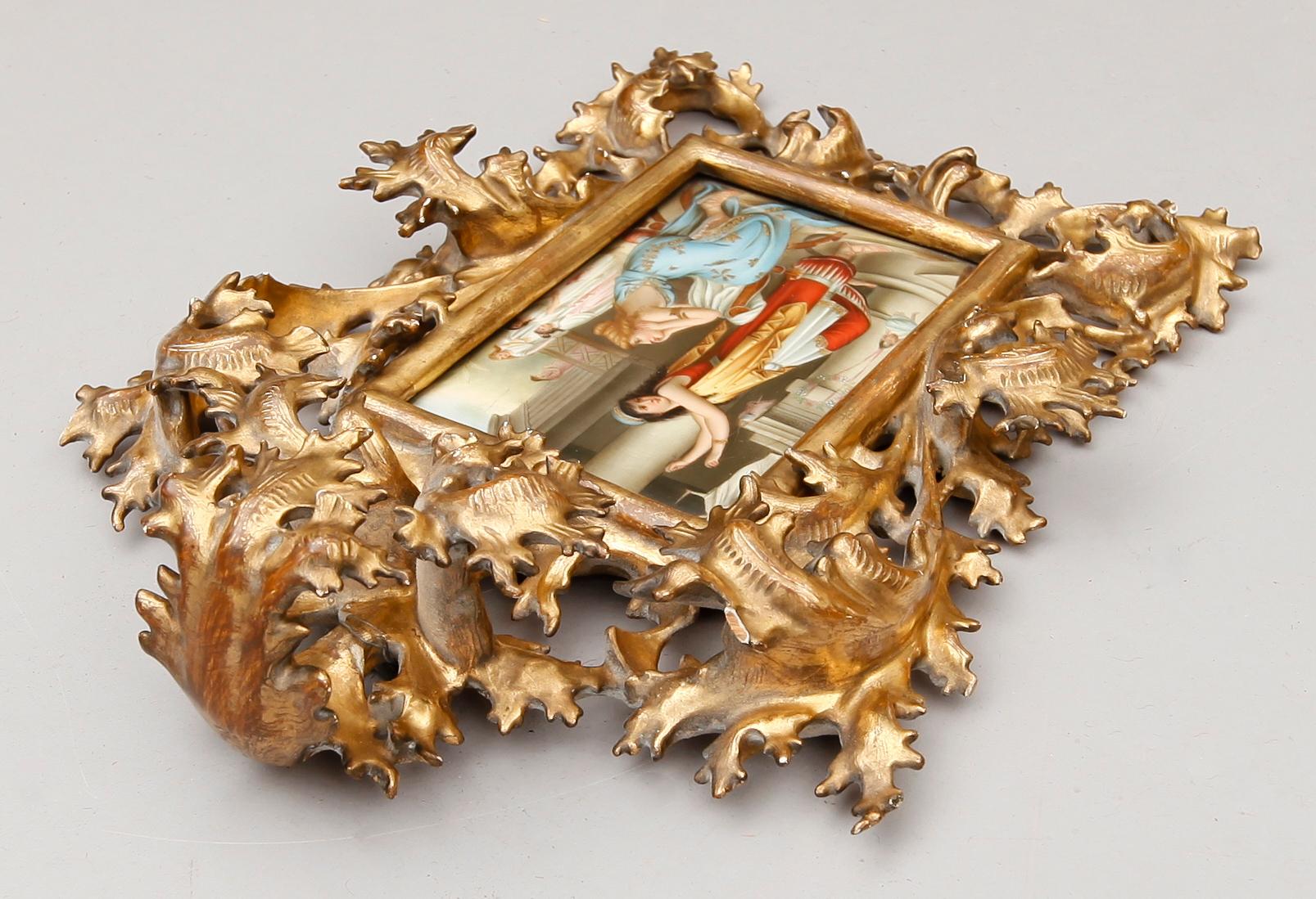 PORSLINSMÅLNING, 1800-tal, med träskuren ram.