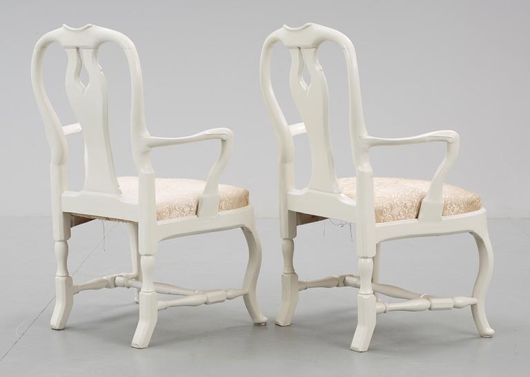 A pair of Swedish 18th Cenury Rococo armchairs.