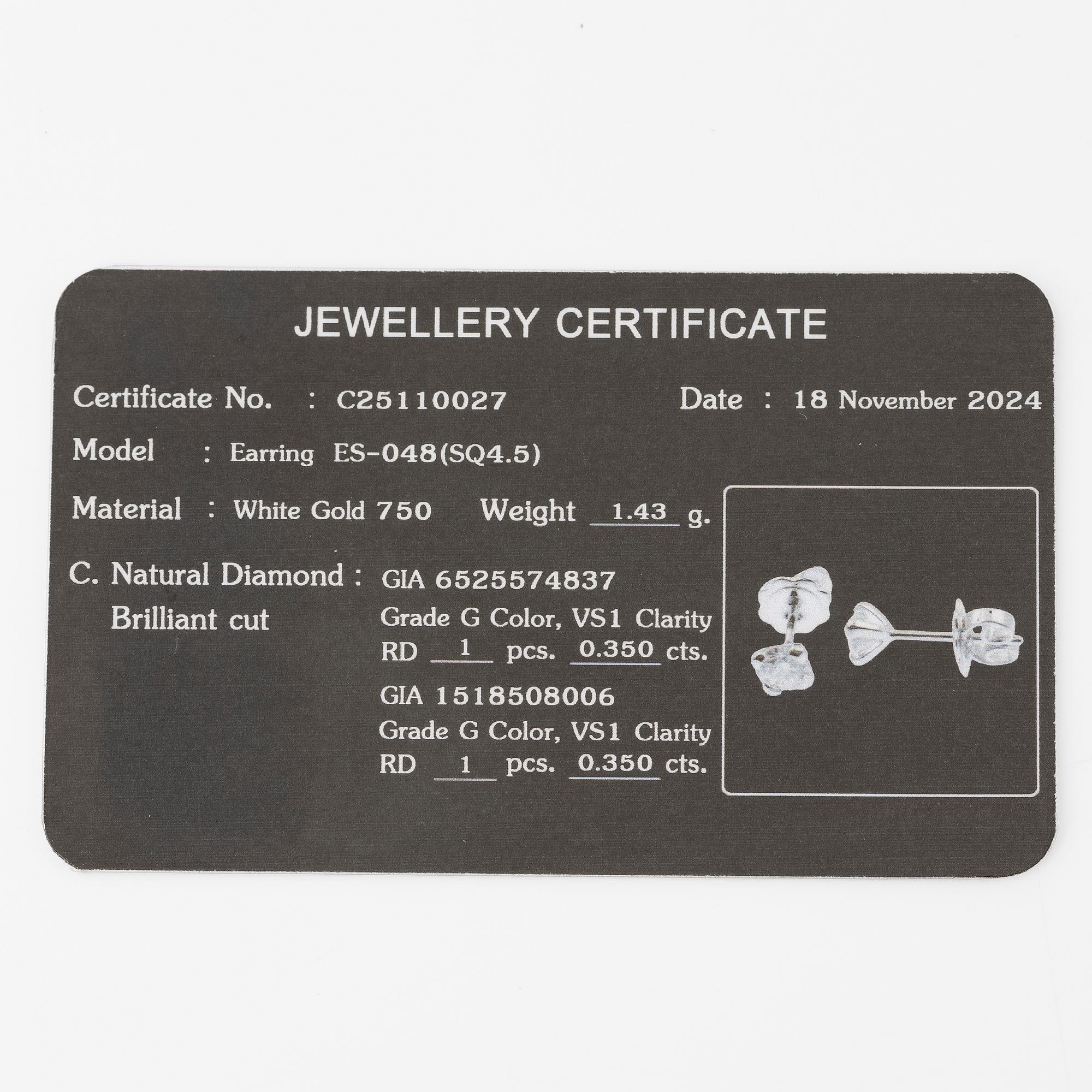 Earrings 18K white gold with brilliant-cut diamonds.