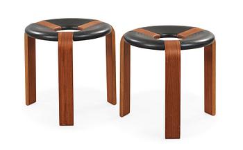 40. Rud Thygesen, a pair of teak and black lacquered stools, Magnus Olesen, Denmark 1970's.