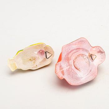 Kjell Engman, skulpturer 4 st "Bird" Kosta Boda glas sent 1900-tal.