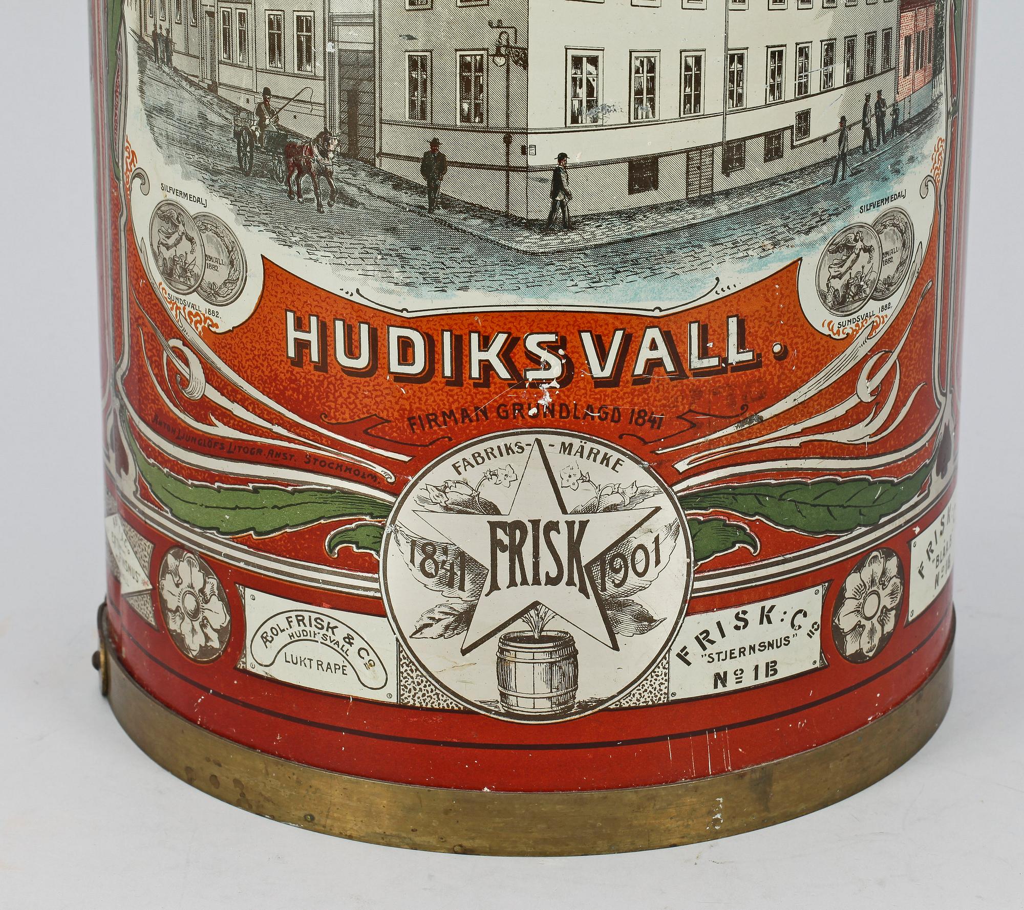 PLÅTBURK, Frisk & Co, Hudiksvall, 1900-talets början.