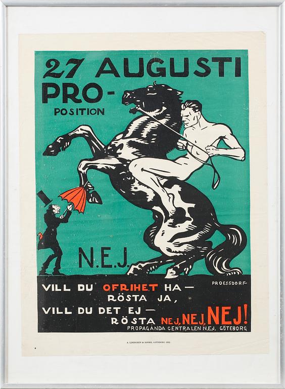 Seven posters from Propaganda centralen N.E.J, Gothenburg, printed at A Lindgren & Sons in 1922.