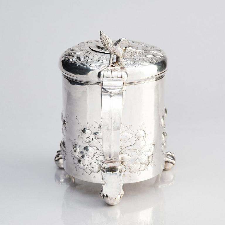 Anders Jensen Scheel, dryckeskanna, silver, Nykøbing (verksam 1677-1706), Danmark. Barock.