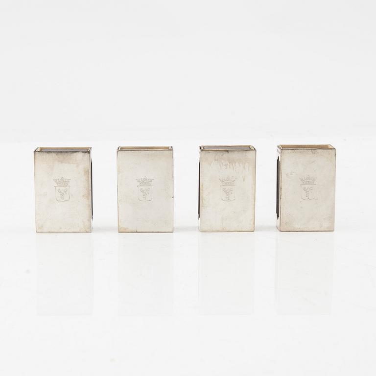 W.A. Bolin, 4 pcs silver matchboxes, Stockholm 1951.