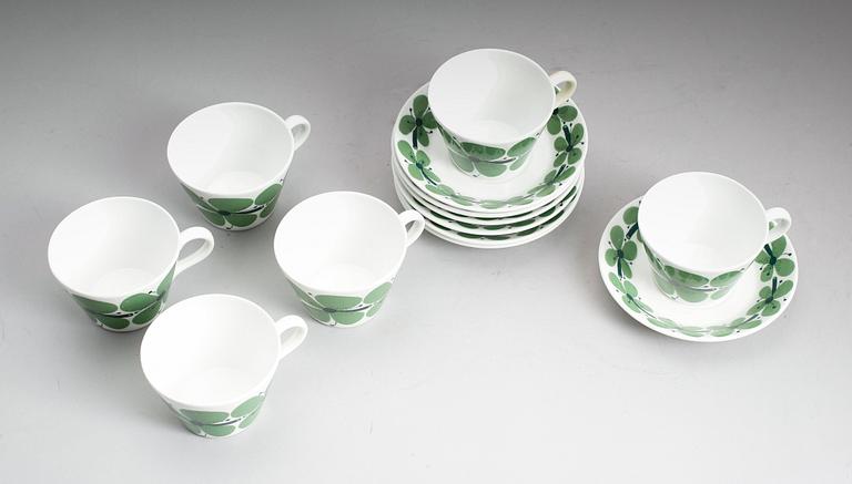 KAFFEKOPPAR MED FAT, 6 st, porslin, "Verdi", Stig Lindberg, Gustavsberg.