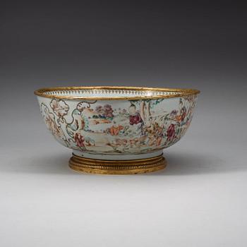 A famille rose bronze mounted punch bowl, Qing dynasty, Qianlong (1736-95).