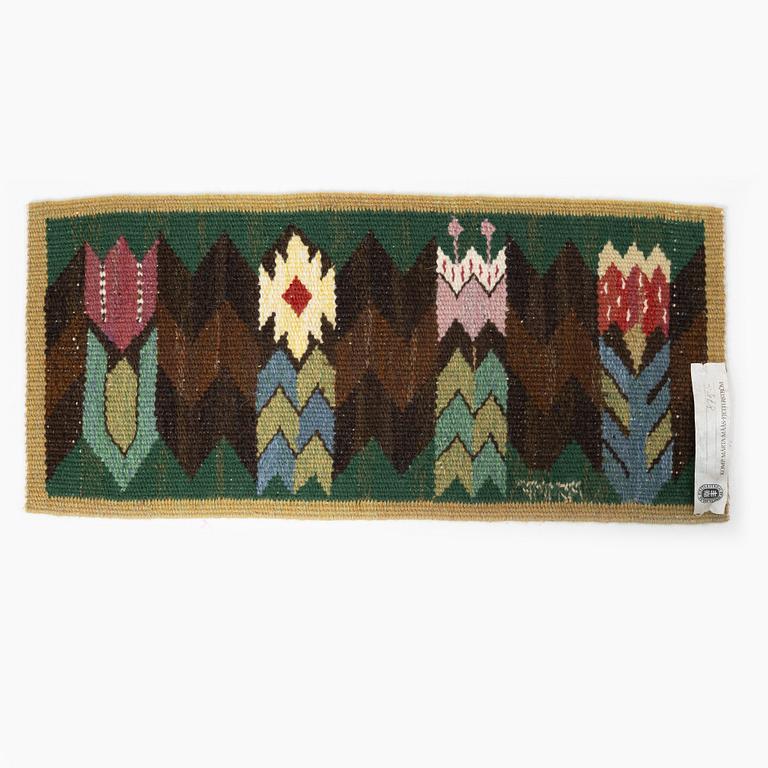 Märta Måås-Fjetterström, a 'Täppan' textile, tapestry technique, c. 22 x 47 cm, signed AB MMF.