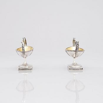 A pair of Swedish 18th Century Gustavian parcel-gilt silver salt cellars, marks of Pehr Zethelius, Stockholm 1798.