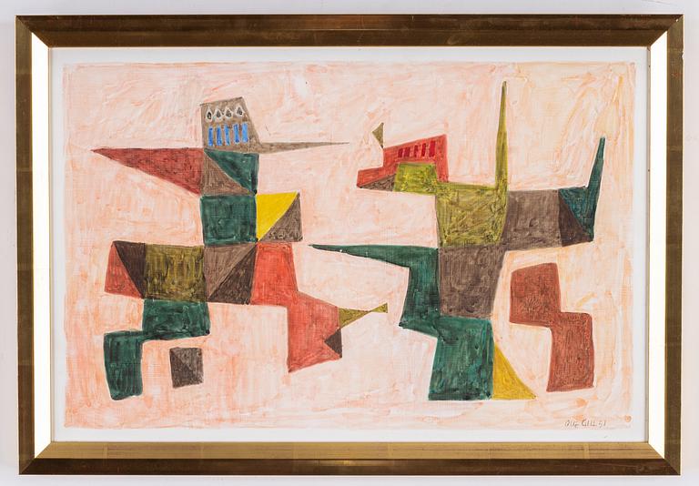 Olle Gill, mixed media on panel, signed and dated -51.