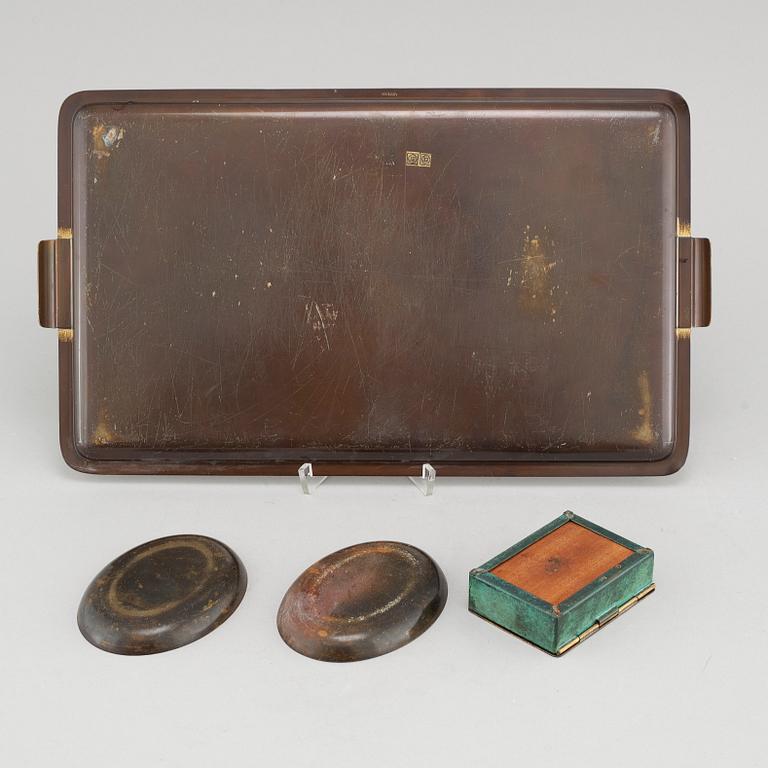A tray, box and two bowls, "Ikora" by WMF, Germany from the first half of the 20th century.