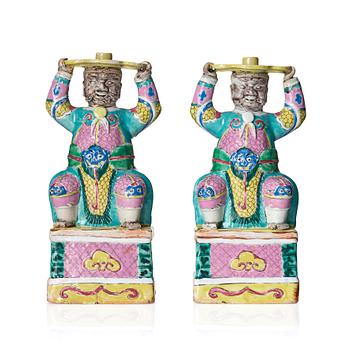 797. A pair of famille rose candlesticks, Qing dynasty, Qianlong (1736-95).