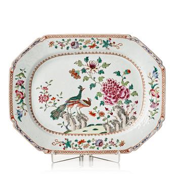 787. A famille rose 'double peacock' serving dish, Qing dynasty, Qianlong (1736-95).