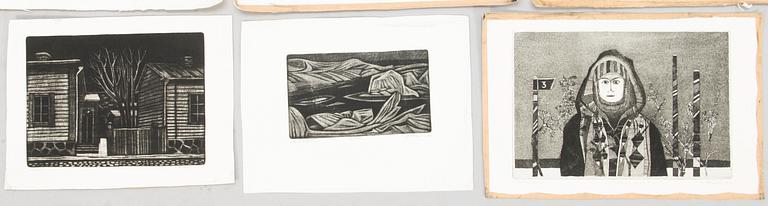 ALLAN KUNTSI, etsningar och träsnitt 10 st, signerade och daterade, numrerade.