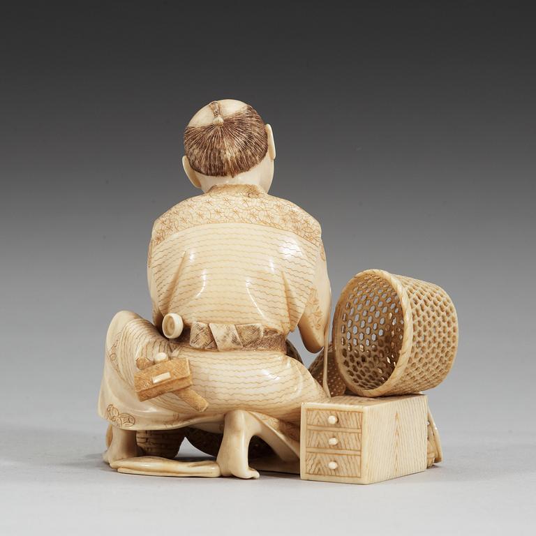 A Japanese ivory Okimono, period of Meiji (1868-1912). Signed.